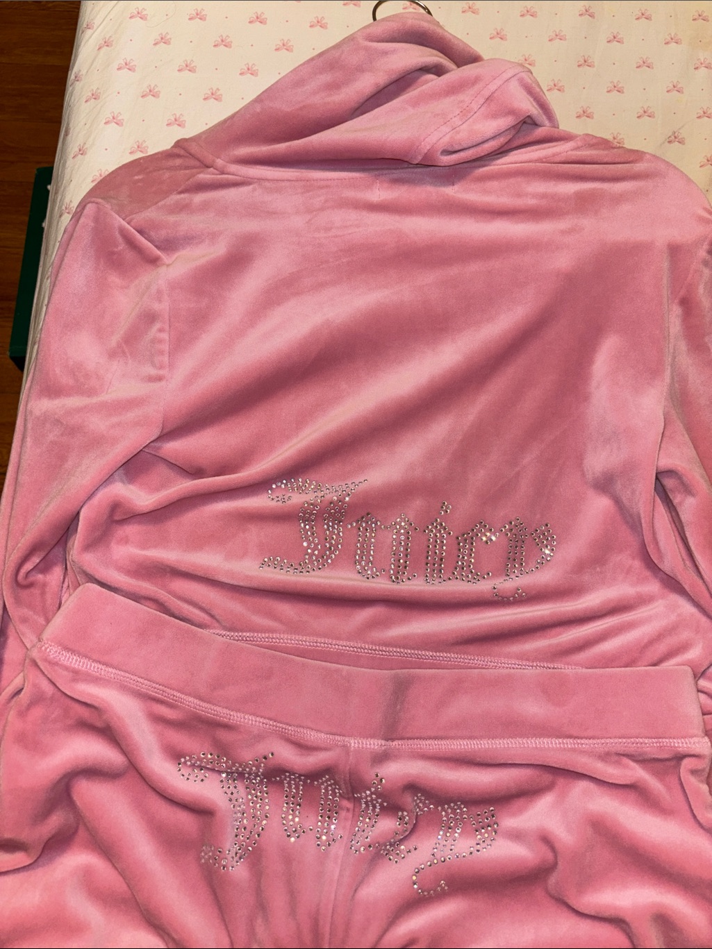 Juicy Couture Pink Velour Rhinestone Logo Tracksuit Set